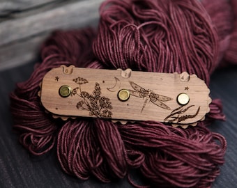 Dragonfly Knitting and Crochet Row Counter. 3 digit dial to keep progress of your rows. Dragonfly with plants and moon made from walnut wood