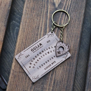 Ouija Board With Movable Planchette Keychain - Spirit Oracle Board Walnut or Maple wood key ring to seance those in the afterlife