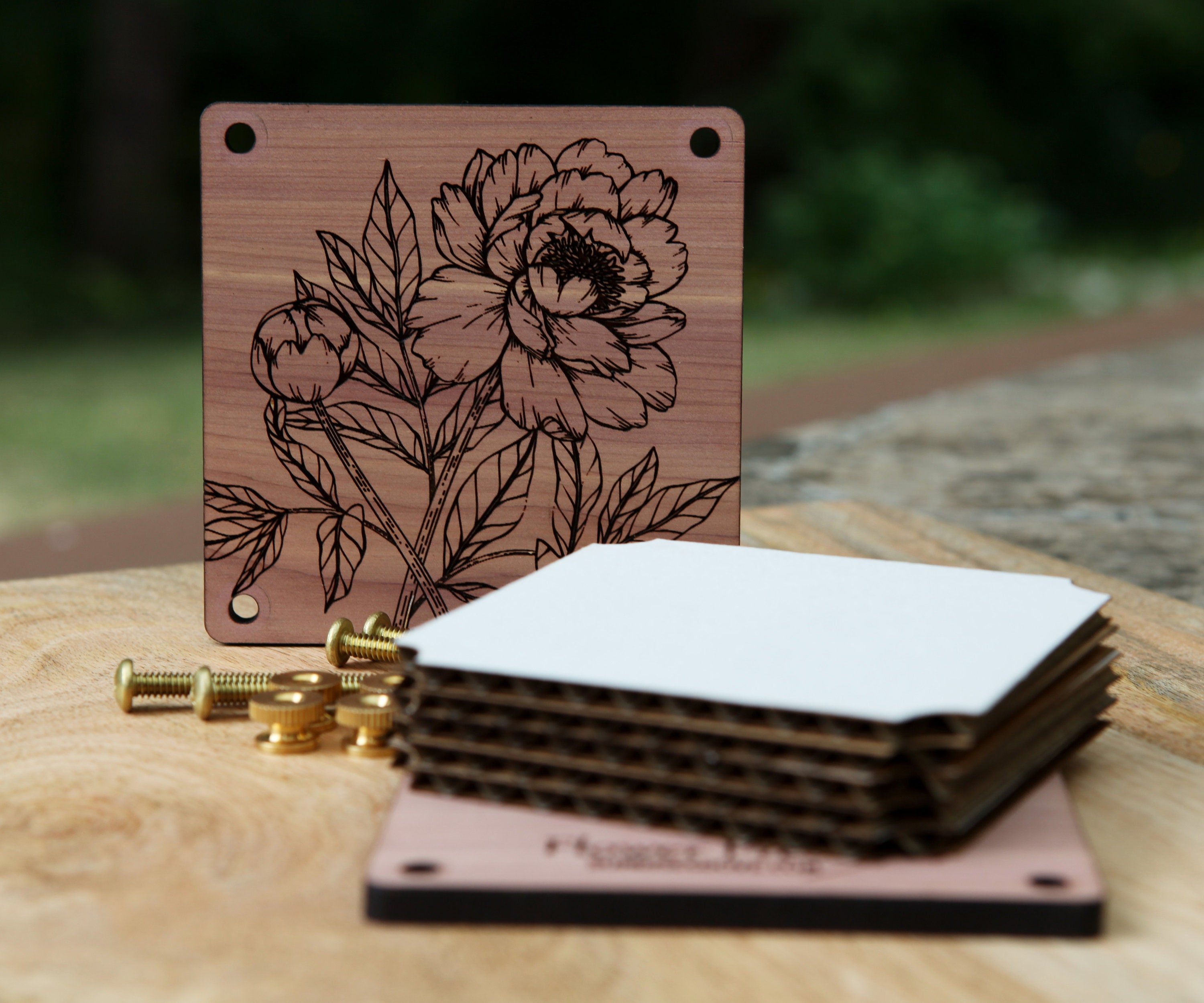 Flower Press kit with engraved peony flowers made from cedar Etsy