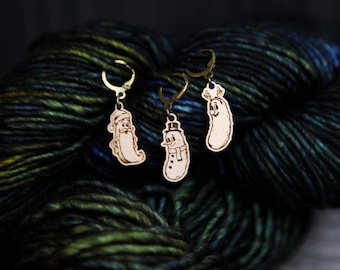Christmas Pickle removable knitting progress keepers and crochet stitch markers. These cute holiday pickles are fun and functional