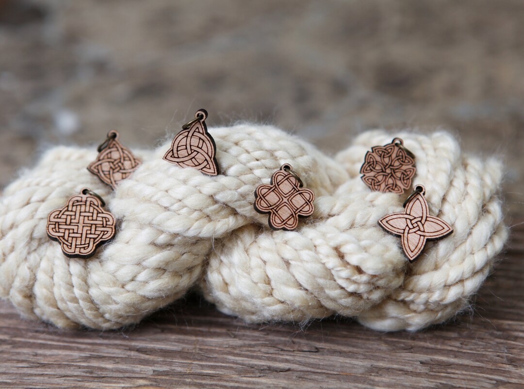 Celtic Ritual Markers Celtic Knots Stitch Markers for Knitting Made From Cherry Wood- Set of ...