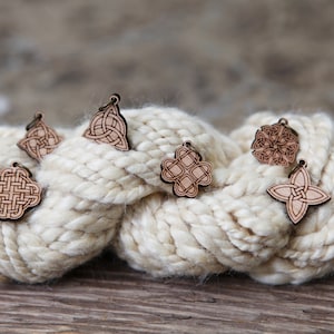 Celtic Knots Stitch Markers for knitting made from cherry wood- Set of 6 - Unbroken Woven Designs