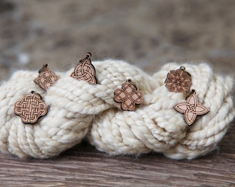 Celtic Knots Stitch Markers for knitting made from cherry wood- Set of 6 - Unbroken Woven Designs