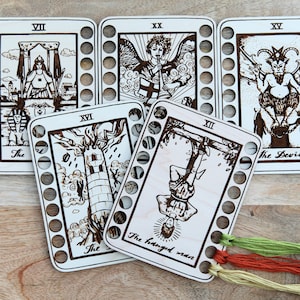 Tarot Cards Embroidery Floss Thread Storage Holders  - Major Arcana Deck Cards made from Maple Wood to store your cross stitch needlepoint