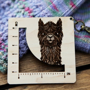 Alpaca Gauge Swatch Measurement Ruler in Inches and Centimeters - Maple Wood with Bronze Clasp - For Knit, Crochet and other Fiber Arts