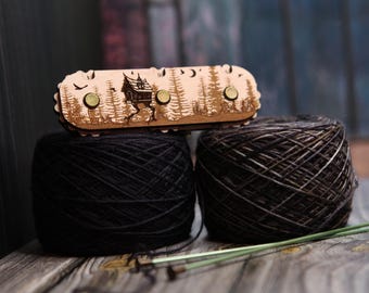 Baba Yaga Knitting & Crochet Row Counter. 3 digit dials to keep progress of rows. Witchy forest house with moon and birds stitch counter