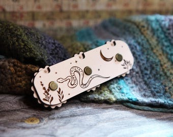 Snake Knitting & Crochet Row Counter. 3 digit dials to keep progress of rows. Snake with moon and forest plants stitch counter