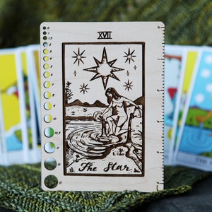 Tarot Card Knitting Needle Gauge made from Maple Wood; The Star Major Arcana Tarot Card 5 Inch Ruler for knitters