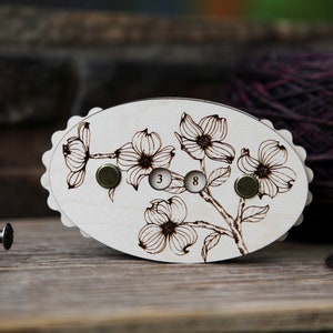 Knitting and Crochet Row Counter. Dogwood tree flowers on a branch, made from maple wood. Turn the dials to keep progress of your rows.