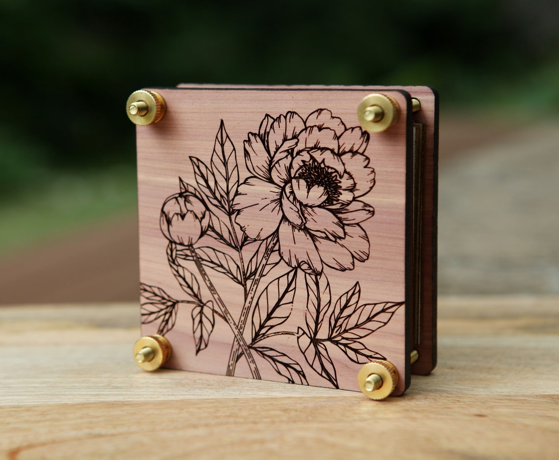 Flower Press kit with engraved peony flowers made from cedar Etsy