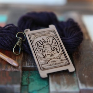 Mothman Tarot Card Spinners Control Tool , WPI (Wraps per Inch) Ruler made from walnut wood for yarn gauge,  Día de Muertos