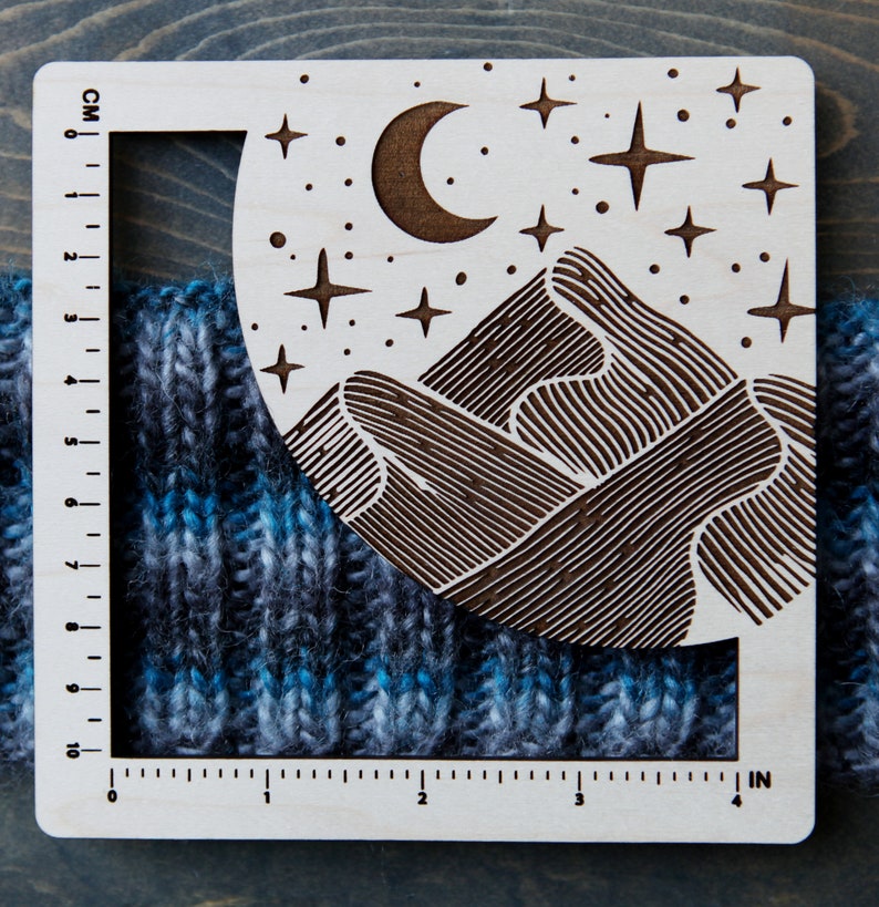 Moon and Stars over Mountains Gauge Swatch 4 Inches and 10 Centimeters made from Maple Wood For Knit, Crochet and other Fiber Arts image 6