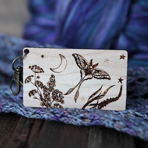 Luna Moth with Moon and Stars Twist Angle Gauge - Rectangle Maple or Cherry Wood to measure the twist in your yarn. Great tool for spinners