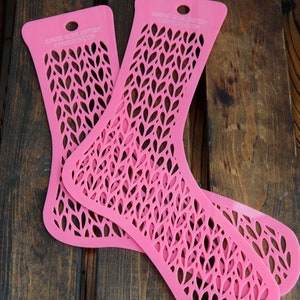Acrylic Knitting Sock Blockers - stockinette stitch cutout - Set of two pink knit foot forms