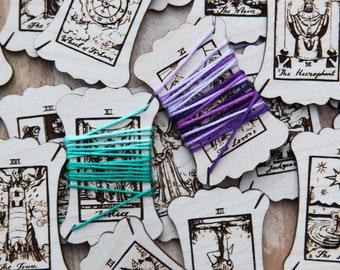 Major Arcana Tarot Card Embroidery Floss Thread Card Winders Made from Maple Wood. Wind your floss, yarn & threads to keep them organized.