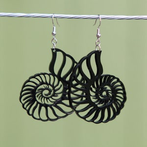 Nautilus  Acrylic Earrings - Black Acrylic Laser Cut Ocean Nautilus Shell Earrings