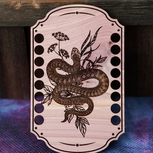 Snake with Flowers Embroidery Floss Thread Storage Holder from cedar wood to store your cross stitch and needlepoint yarn