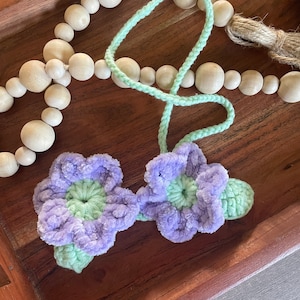 Car Mirror crochet flower lavender pastel charm | Car Accessory | Cute Car Decor Hanging |Teen gifts | Gifts for her | Boho |