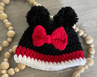 Newborn Baby Mouse beanie | mouse hat | double pom pom girl mouse beanie | picture prop | Baby Announcement | Ready to ship | baby gifts