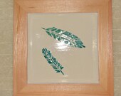 Trivet, Tile, Wood, Feathers, Birch, Wall Hanging, Home Decor, Kitchen, Turquoise, Off White