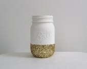 Bright White + Gold Glitter Mason Jar