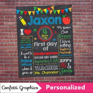 First Day of School Back To School Chalkboard Sign Poster Boys Kindegarten Preschool Pre-K First Grade 1 2 3 4 5 6 7 Printable - Any Age