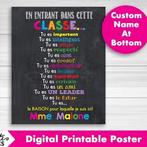 French Français When You Enter This Classroom Rules Teacher Appreciation Sign Poster Inspirational Classroom Chalkboard w/ Custom Name