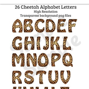26 Cheetah Leopard Alphabet letras maiúsculas Safari Camp Wild Animal Clip Art (sem fonte)