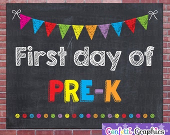 First Day Of Pre-K Preschool School Chalkboard Sign Poster Chalk Back To School Teacher Photo Prop //  8x10 // Instant Download