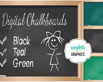 Digital Chalkboard with Chalk and Frame Set of 3 Black Green School Teacher Student Blackboard Background Clip Art Graphics Instant Download