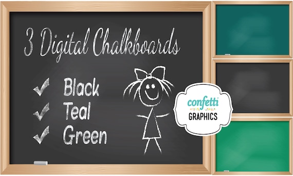 Digital Chalkboard With Chalk and Frame Set of 3 Black Green School Teacher Student Blackboard Background Clip Art Graphics Instant Download Etsy