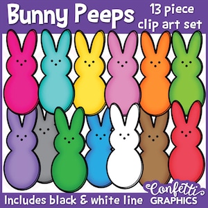 Bunny Peeps Clip Art Set 13 Piece - Easter - Counting -  Math - Teacher Clip Art - 300 DPI PNG - Confetti Graphics - Instant Downlowd