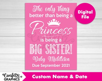 The only thing better than being a Princess is being a big Sister Chalkboard Pregnancy Announcement Baby Reveal Chalk Poster Sign Photo Prop