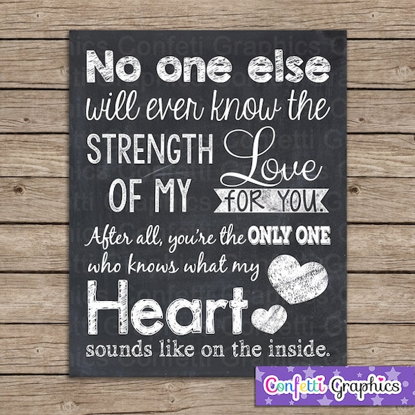 Baby Nursery Quote No one else will ever know the strength of my love for you Wall Art Room Decor // 8x10 & 16x20 // Instant Download