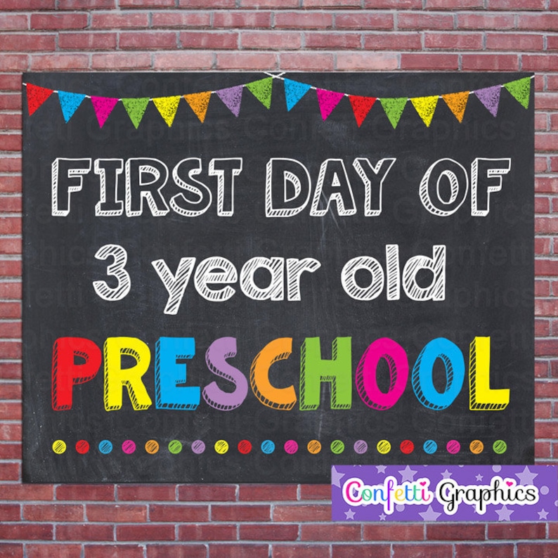 First Day of 3 Three Year Old Preschool School Chalkboard Sign Etsy