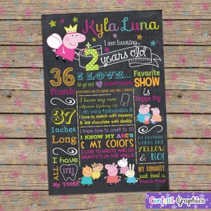 Peppa Pig Chalkboard Birthday Sign, Board, 1st Birthday Chalkboard Poster - Imprimible, Personalizado, Personalizado - Cualquier Edad