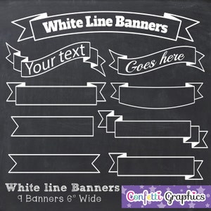 Chalkboard Banners Clip Art White Line Banners Ribbons Chalkboard Labels Transparent PNG - Instant Download