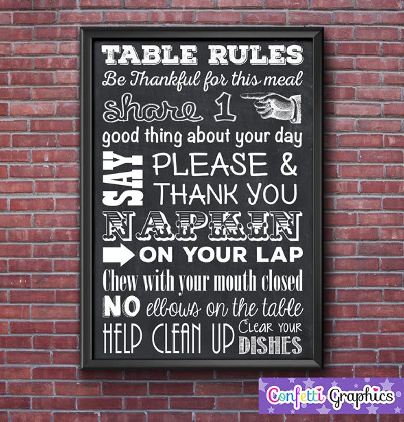 Table Rules Kitchen Dinning Room Wall Art Teacher Sign Poster Etsy