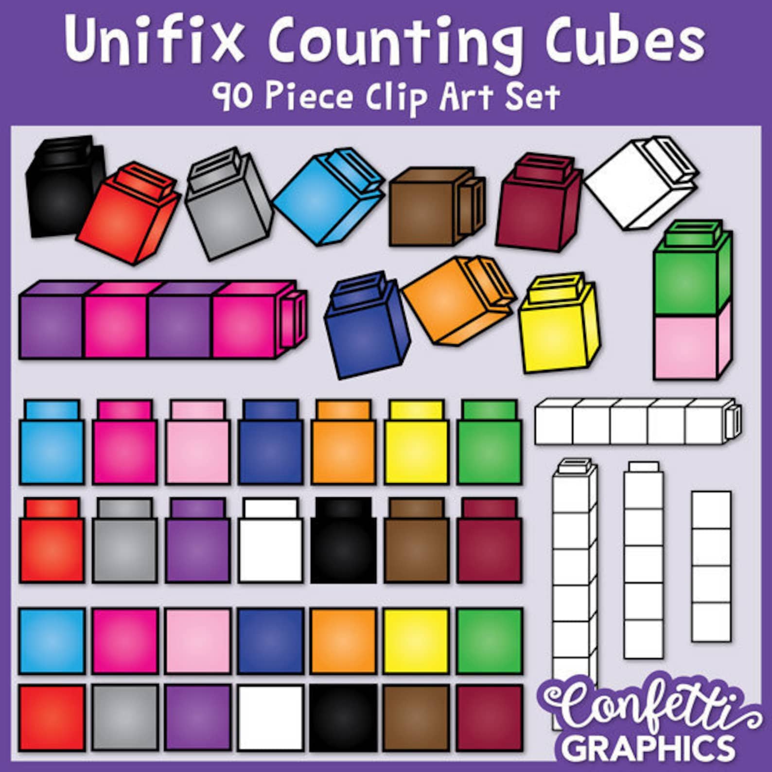 Unifix Cubes Clip Art / Linking Cubes / Counting Cubes / Math afbeelding 0.