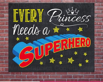 Every Princess Needs a Superhero Chalkboard Pregnancy Announcement Baby Reveal Brother Sister Chalk Poster Sign Photo Prop Instant Download