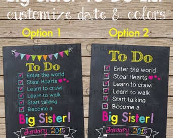 Big Sister To Do Checklist Custom Chalkboard Pregnancy Expecting Baby Announcement Chalk Poster Sign Photo Shoot Prop Any Size