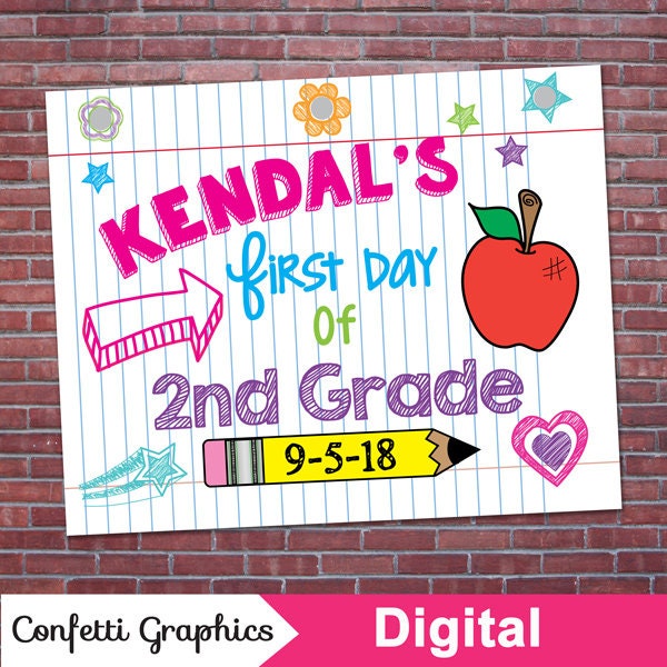 First Day Of School Notebook Pre-K Kindergarten Preschool First grade Girl Customized Chalkboard Chalk Back To School Poster Sign Banner