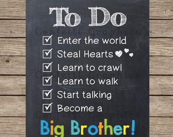 Big Brother To Do Checklist Chalkboard Pregnancy Expecting Baby Announcement Chalk Poster Sign Photo Shoot Prop ~ 16x20 Instant Download