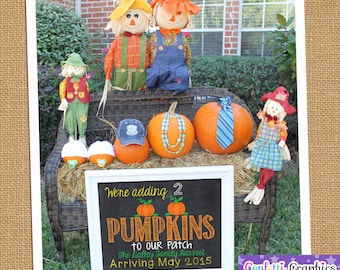 We're adding 2 Pumpkins to our patch Twins Fall October November Baby Reveal Pregnancy Announcement Chalkboard Halloween Sign Photo Prop