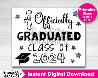 Me gradué oficialmente de la promoción de 2024 BW, Senior, Graduación, Archivo digital de utilería fotográfica de pizarra, Imprimible, 8x10 y 16x20, Descarga instantánea