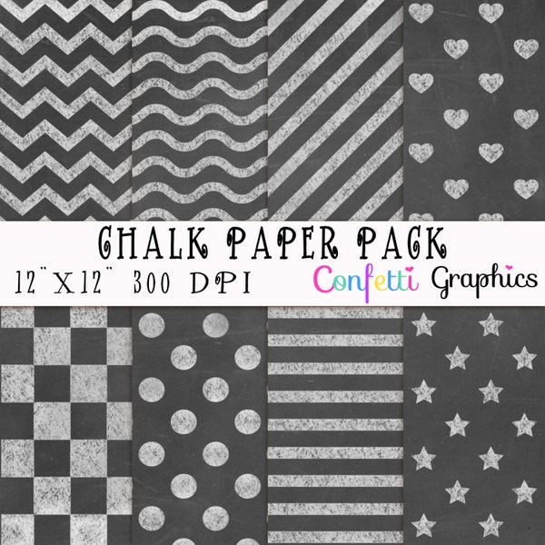 Chalkboard Patterns Digital Paper Pack Dusty Chalk Board Chevron, Heart, Polka Dot, Stars, Stripes, Waves, Teachers Clip Art, Scrapbooking