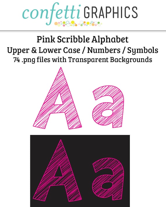 Scribble Alphabet Pink Clip Art 74 Uppercase Not Font Symbols High Quality Tansparent PNG Digital Elements Lowercase Letters Numbers
