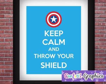 KEEP CALM And Throw Your Shield Captain America Super Hero Poster Sign Printable 11x14 Wall Art DIY Instant Download