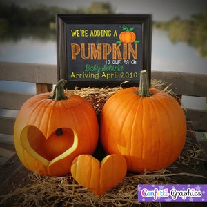 We&#39;re adding a Pumpkin to our patch Fall October November Baby Reveal Pregnancy Announcement Chalkboard Halloween Custom Sign Prop - Digital