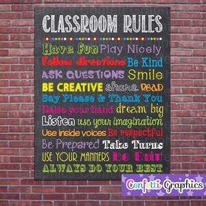 Classroom Rules Teacher Appreciation Sign Poster School Classroom Chalkboard Chalk Subway Wall Art